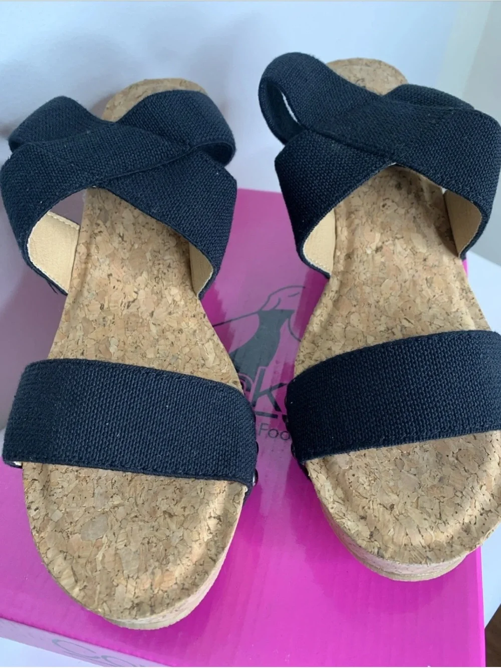 Corky’s Liberty Black Shoes Size 9 Platform Wedge Strappy Cork Sole New In Box
